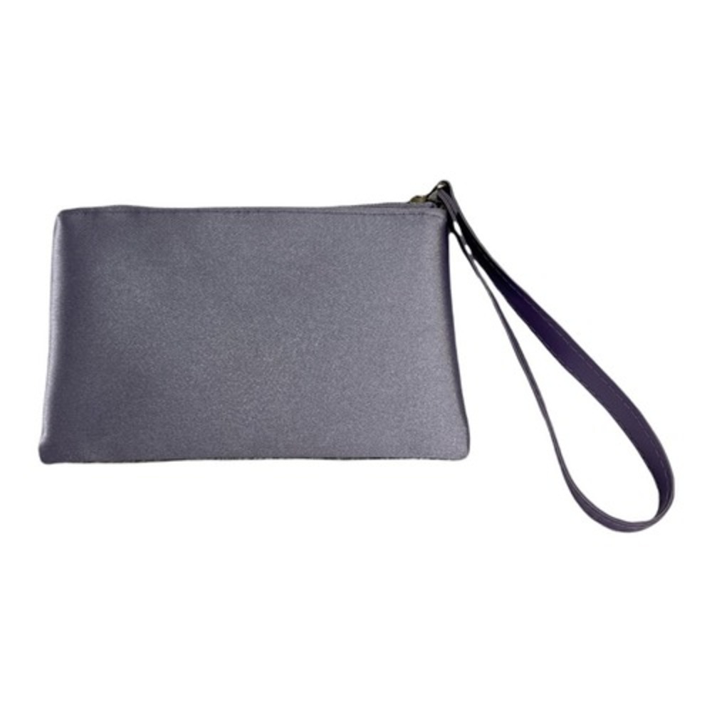 Clinique Wristlet Pouch Women OS Purple Good Satin Zipper Makeup Bag Lavender